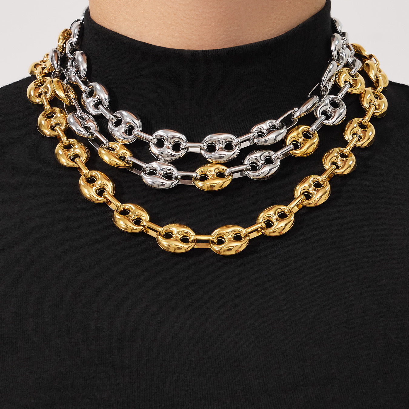 316L Stainless Steel Mixed Metal Coffee Bean Chain Jewelry Set for Women