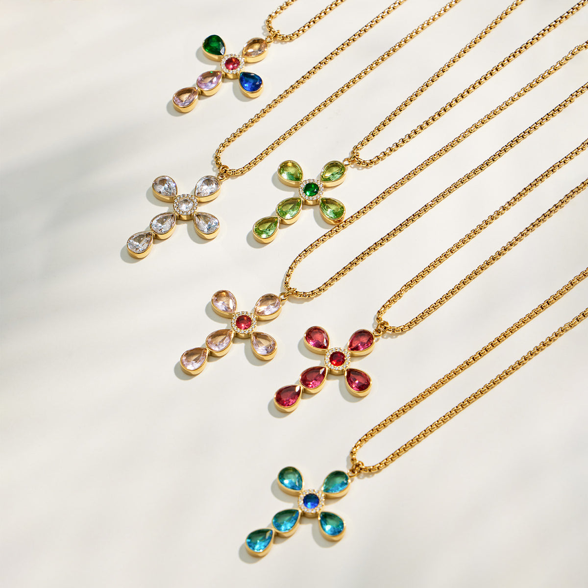 Colorful stone cross necklaces in assorted pendant styles