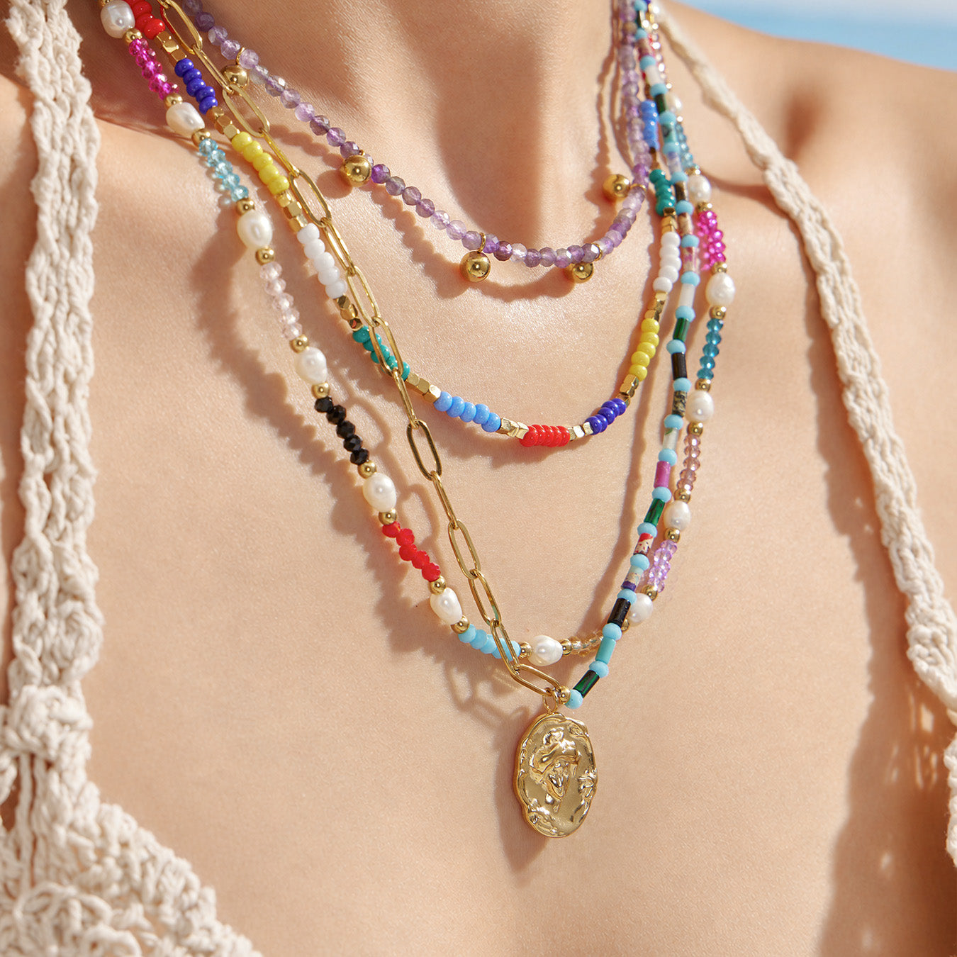 316L Stainless Steel 18K PVD Gold Colorful Natural Stone Necklace made with 316L stainless steel and 18K PVD gold finish for wholesale jewelry buyers - image 17