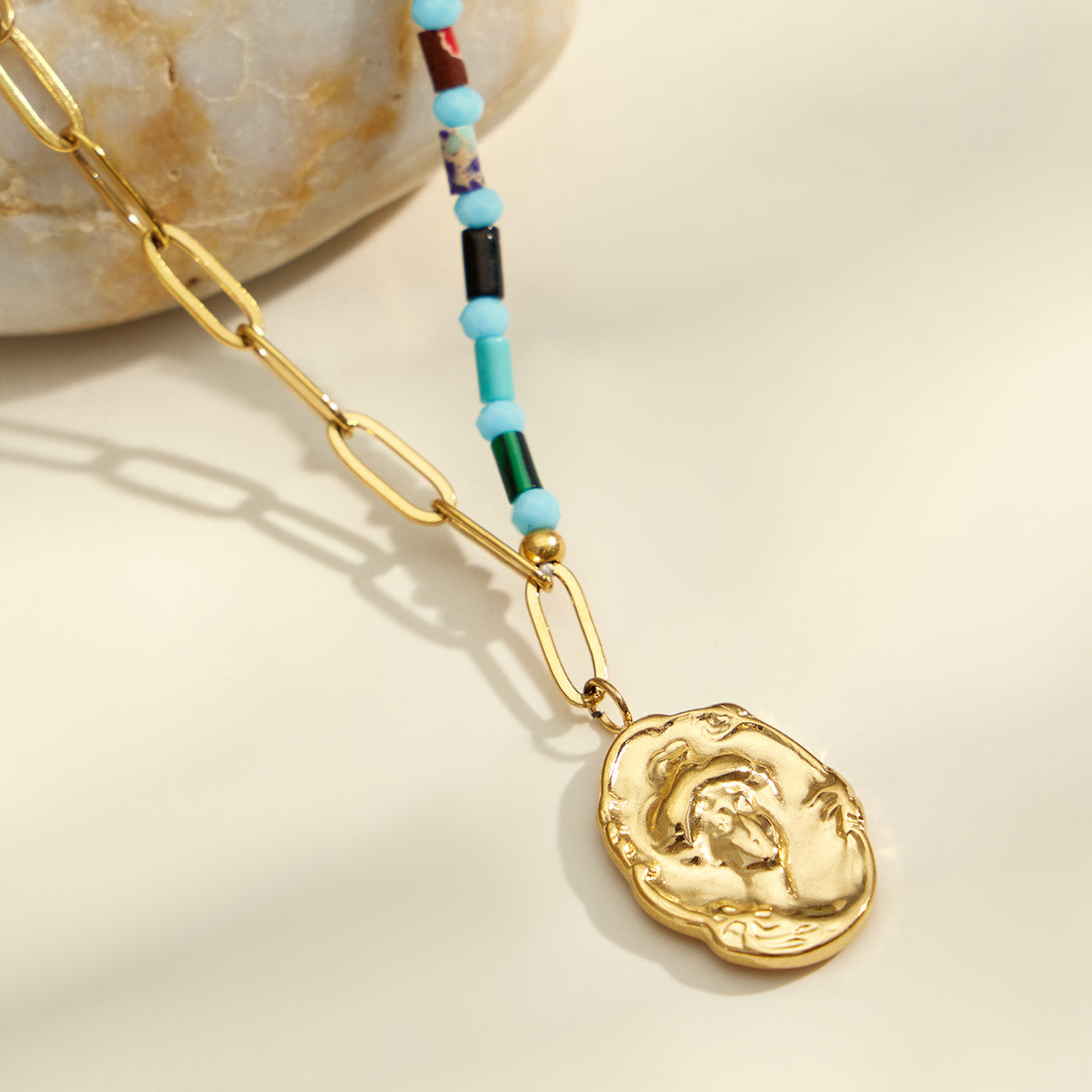 316L Stainless Steel 18K PVD Gold Colorful Natural Stone Necklace made with 316L stainless steel and 18K PVD gold finish for wholesale jewelry buyers - image 20