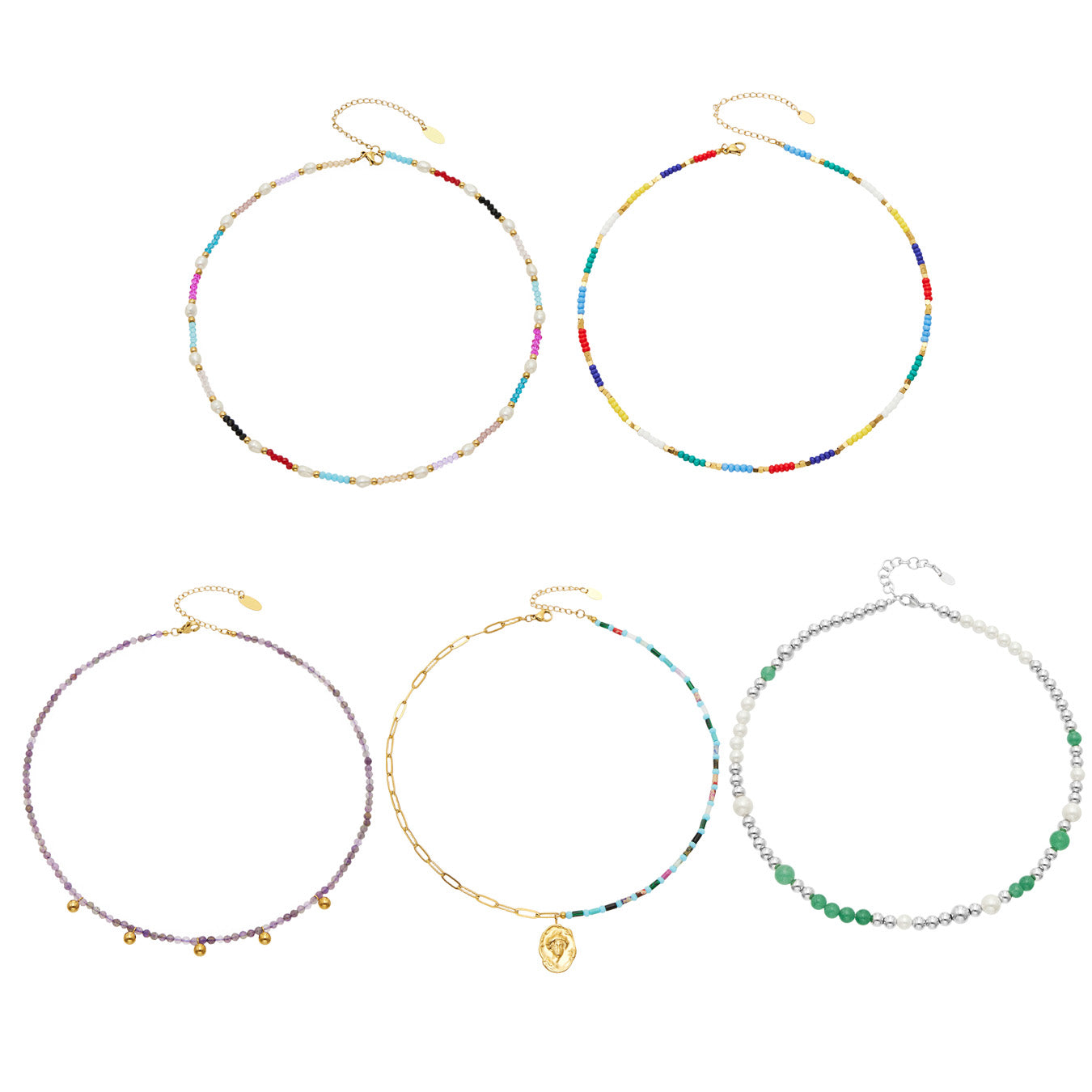 316L Stainless Steel 18K PVD Gold Colorful Natural Stone Necklace made with 316L stainless steel and 18K PVD gold finish for wholesale jewelry buyers - image 3
