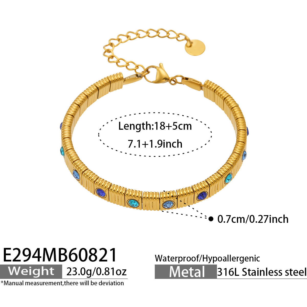 316L Stainless Steel 18K PVD Gold Colorful Zircon Bracelet made with 316L stainless steel and 18K PVD gold finish for wholesale jewelry buyers - image 10