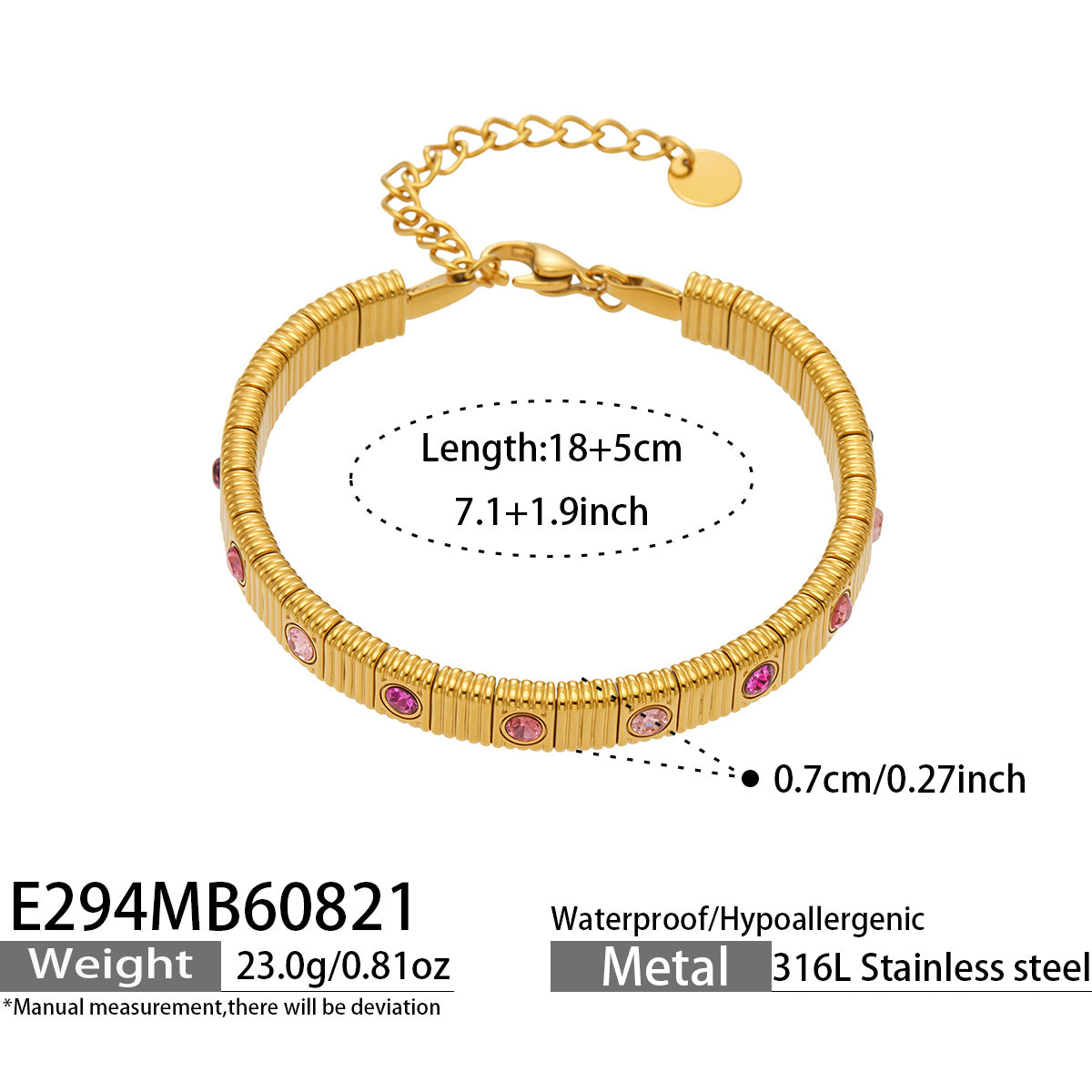 Eye-catching multi-color zircon steel bracelet