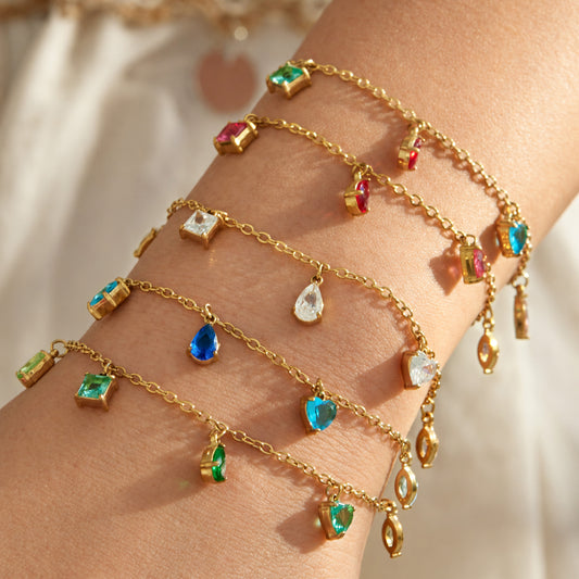 Colorful zircon bracelet worn on wrist