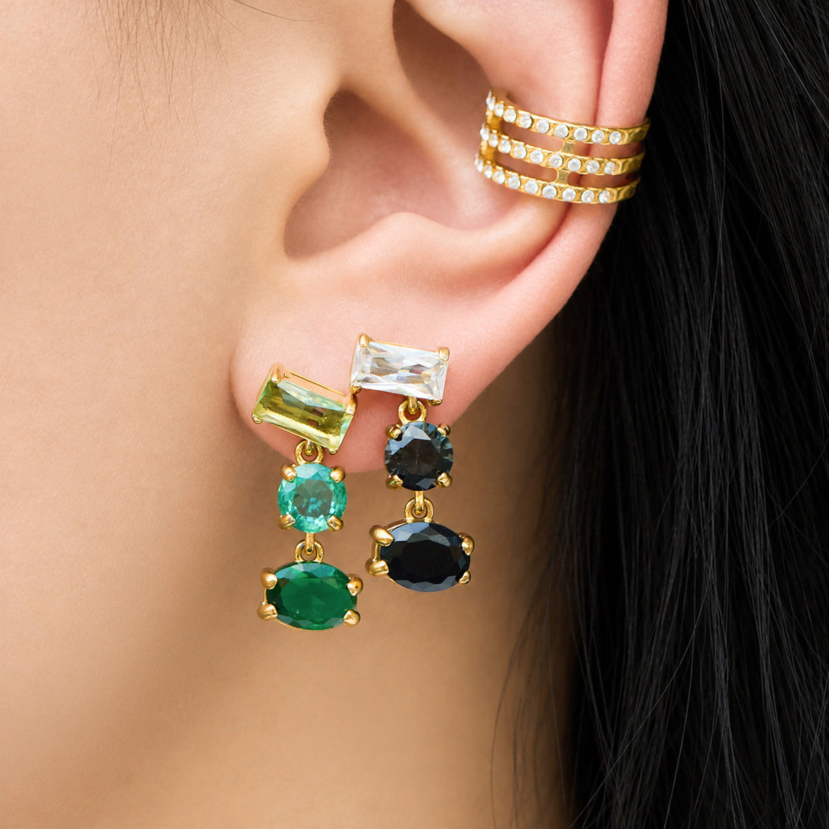 Colorful Zircon Earrings in Steel Color
