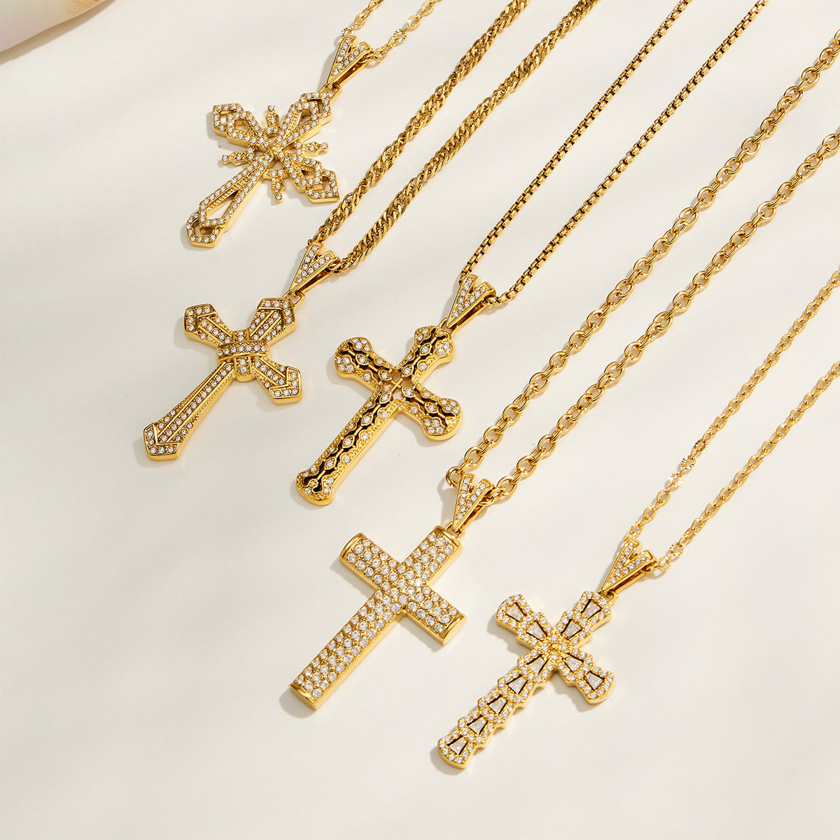 Gold cross pendant necklace style assortment
