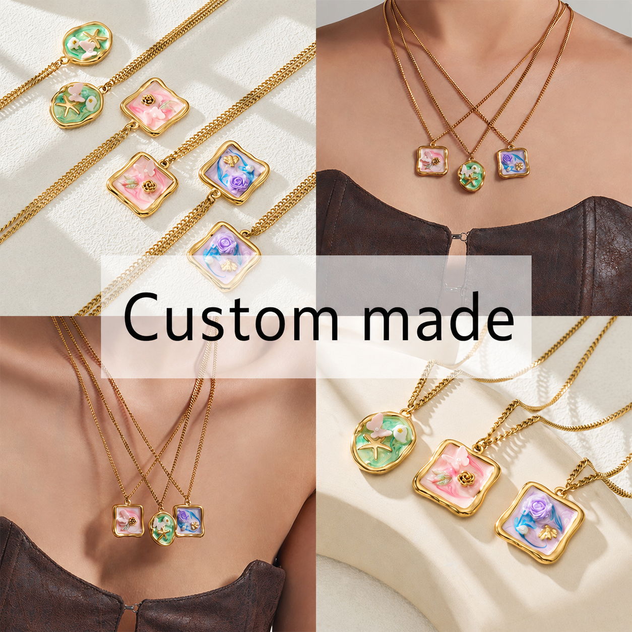 Custom Enamel Floral Necklace Manufacturing | 316L Stainless Steel OEM Jewelry