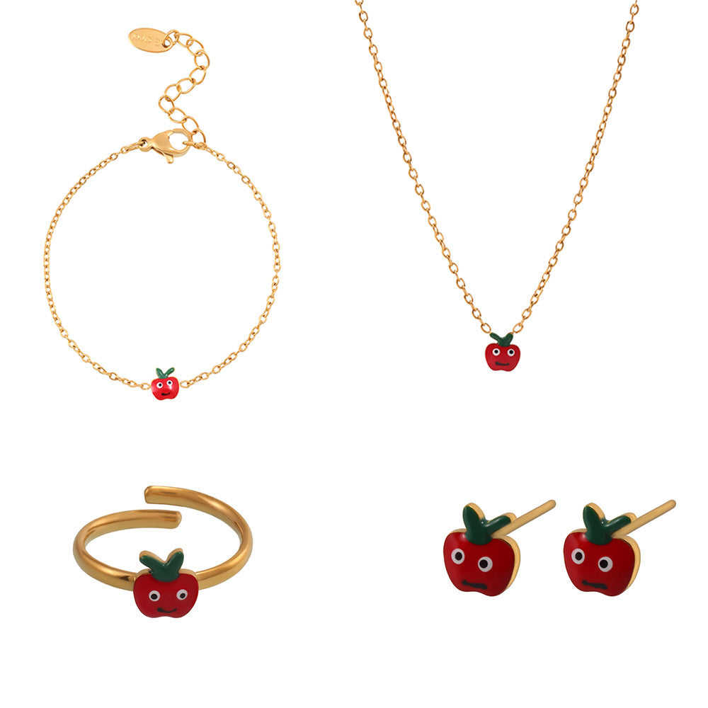 316L Stainless Steel 18K PVD Gold Cute Red Apple Necklace made with 316L stainless steel and 18K PVD gold finish for wholesale jewelry buyers - image 5