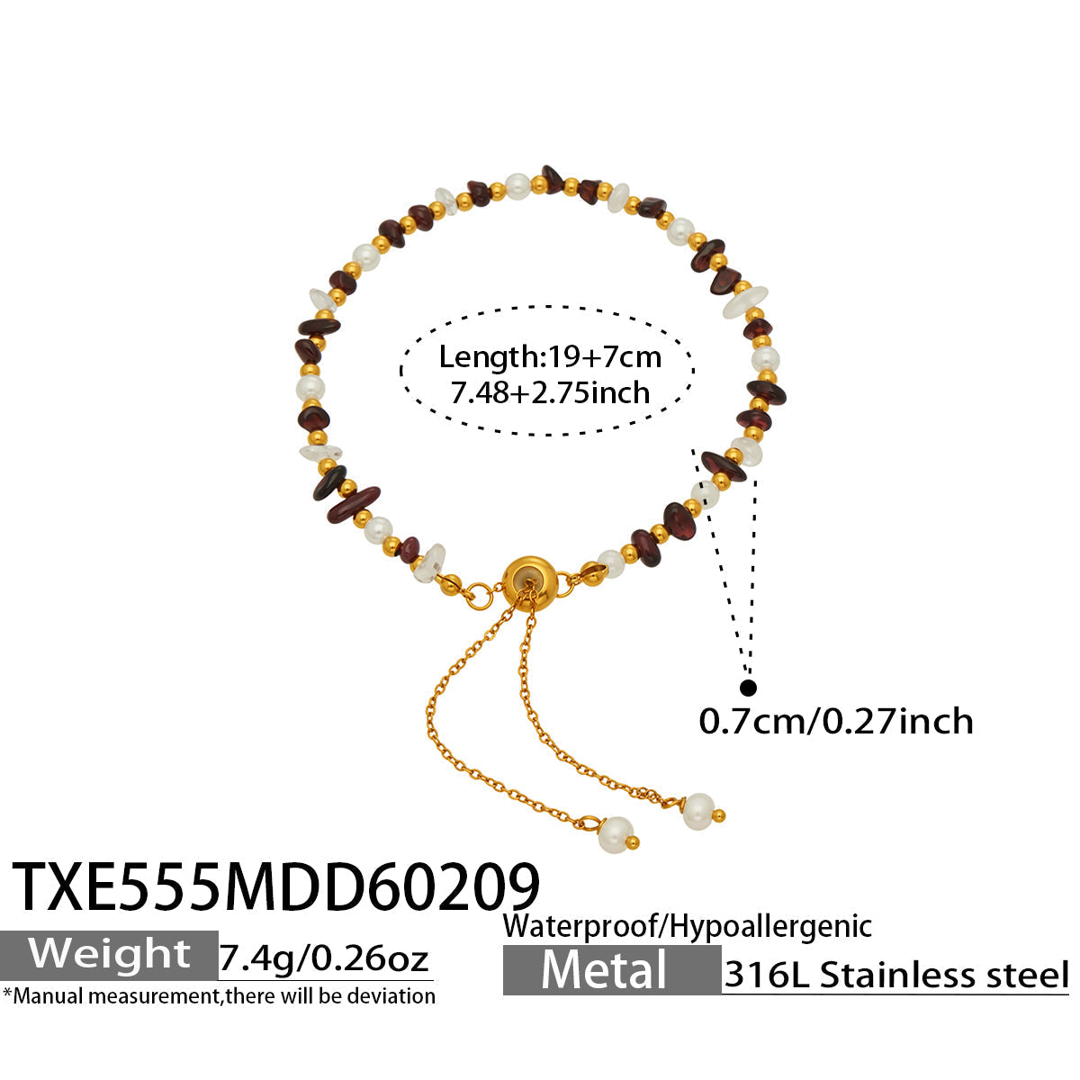MiduoduoJewelry deep red natural stone layered necklace length and product specifications