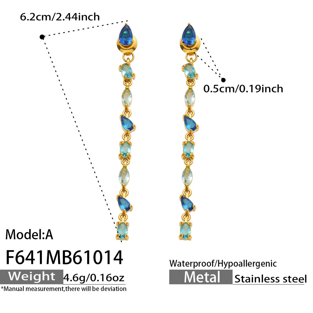316L Stainless Steel 18K PVD Gold Droplet Zircon Earrings made with 316L stainless steel and 18K PVD gold finish for wholesale jewelry buyers - image 9
