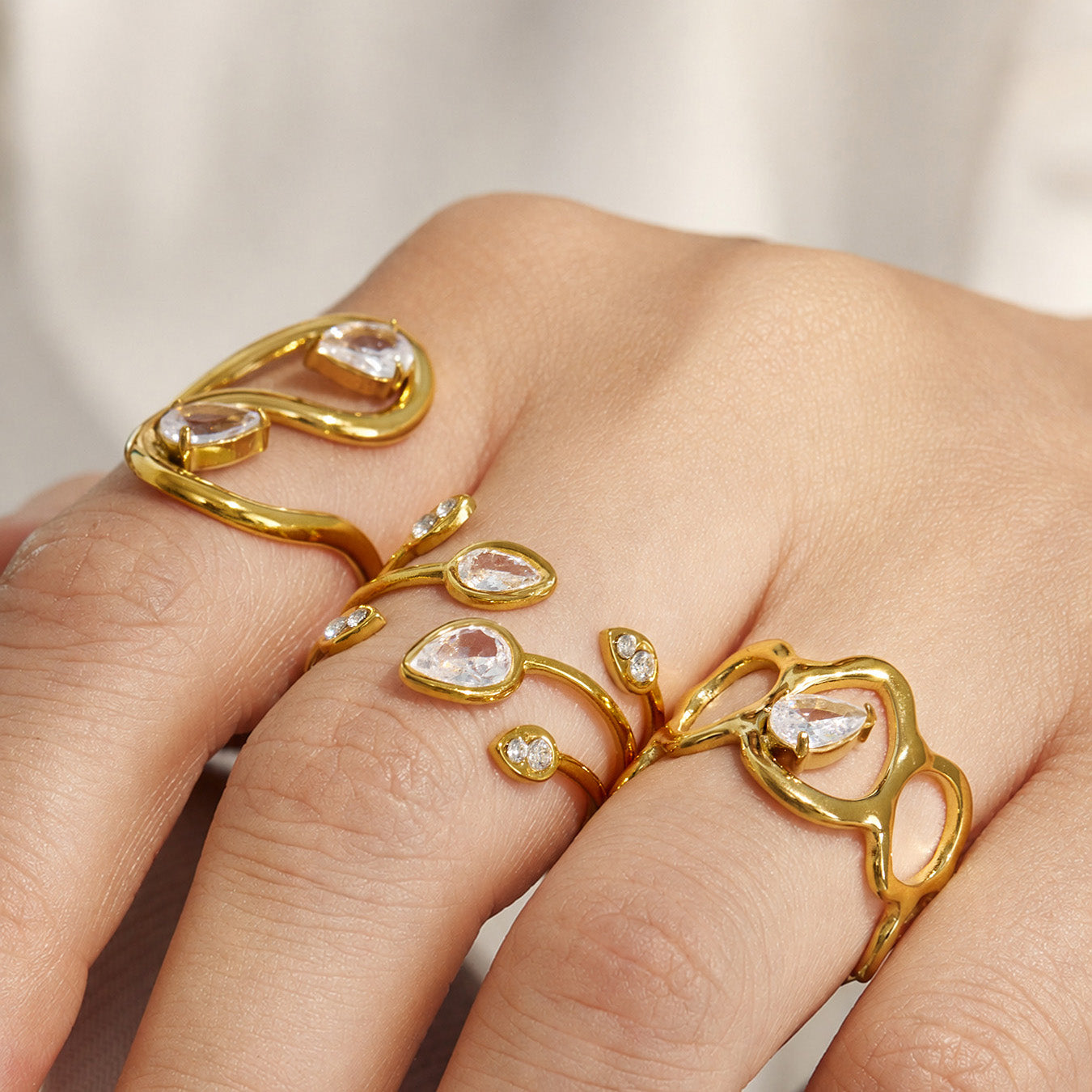 316L Stainless Steel 18K PVD Gold Droplet Zircon Ring made with 316L stainless steel and 18K PVD gold finish for wholesale jewelry buyers - image 10