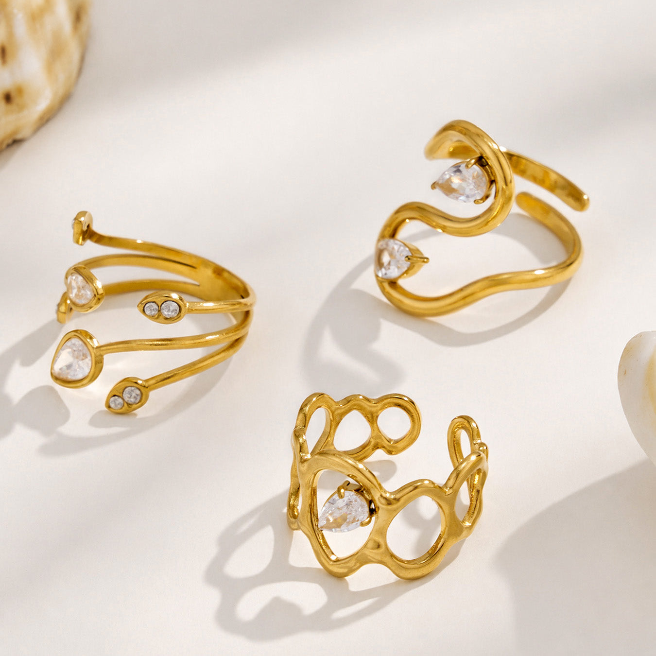 316L Stainless Steel 18K PVD Gold Droplet Zircon Ring made with 316L stainless steel and 18K PVD gold finish for wholesale jewelry buyers - image 5