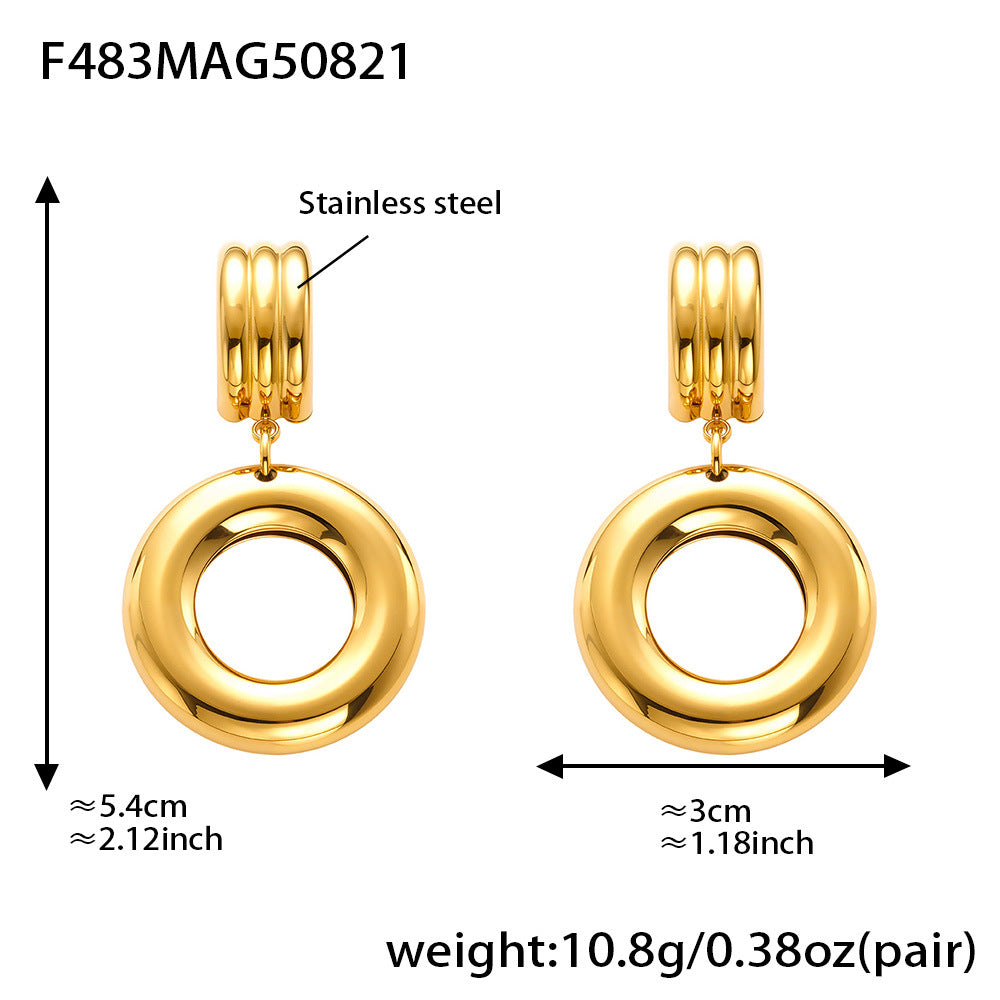F483 gold large round door knocker earrings size guide, 5.4 cm and 10.8 g per pair