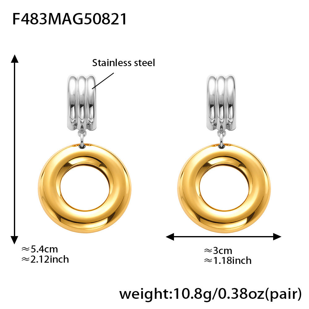 F483 two-tone large round door knocker earrings, 5.4 cm and 10.8 g per pair