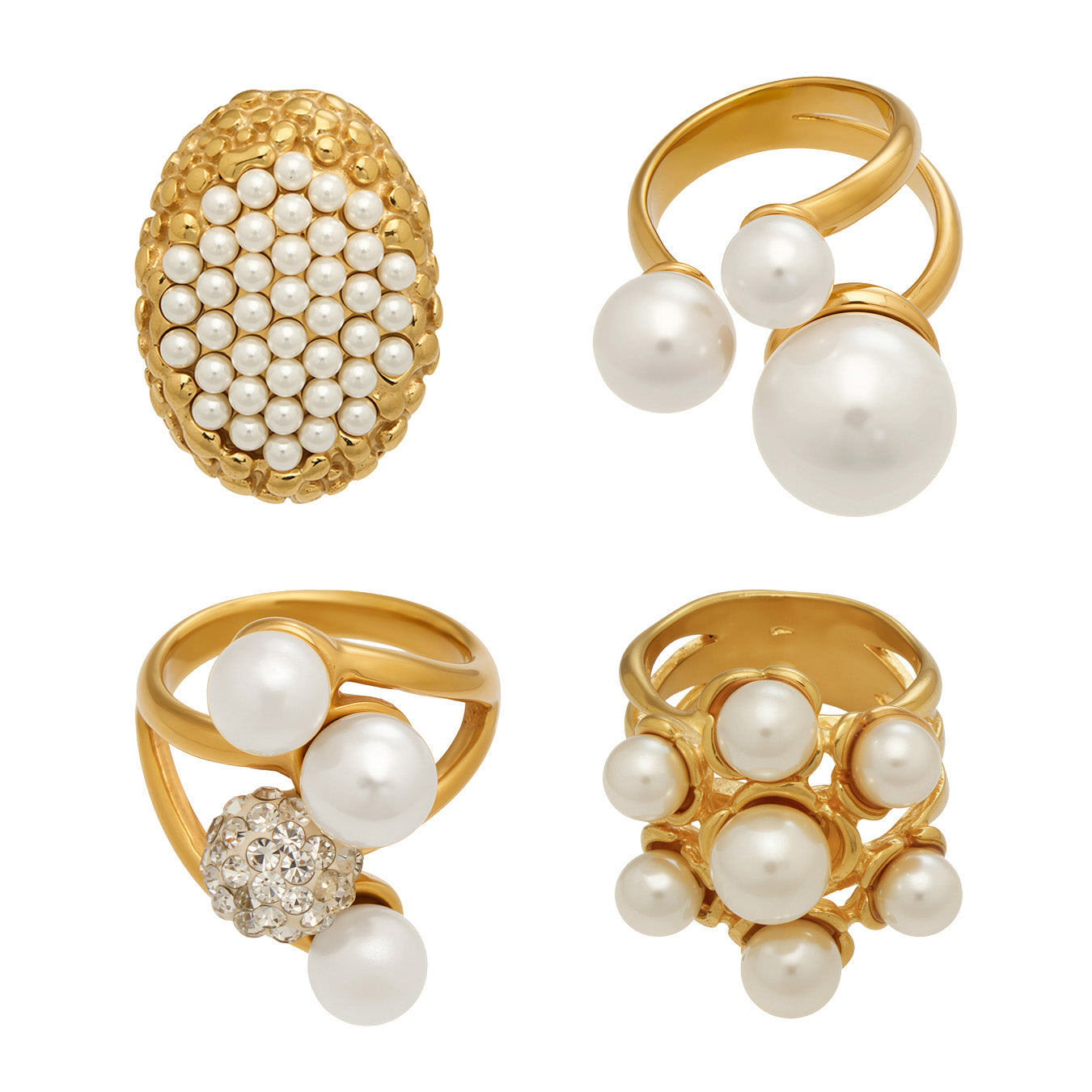 MiduoduoJewelry faux pearl statement ring collection in sculptural gold-tone designs
