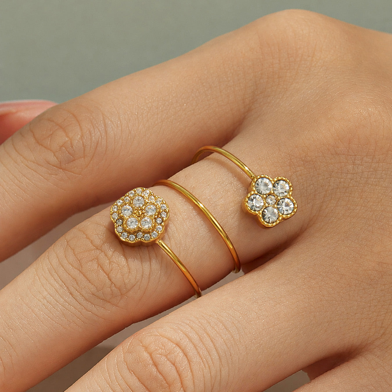 316L Stainless Steel 18K PVD Gold Flower Zircon Ring made with 316L stainless steel and 18K PVD gold finish for wholesale jewelry buyers - image 13