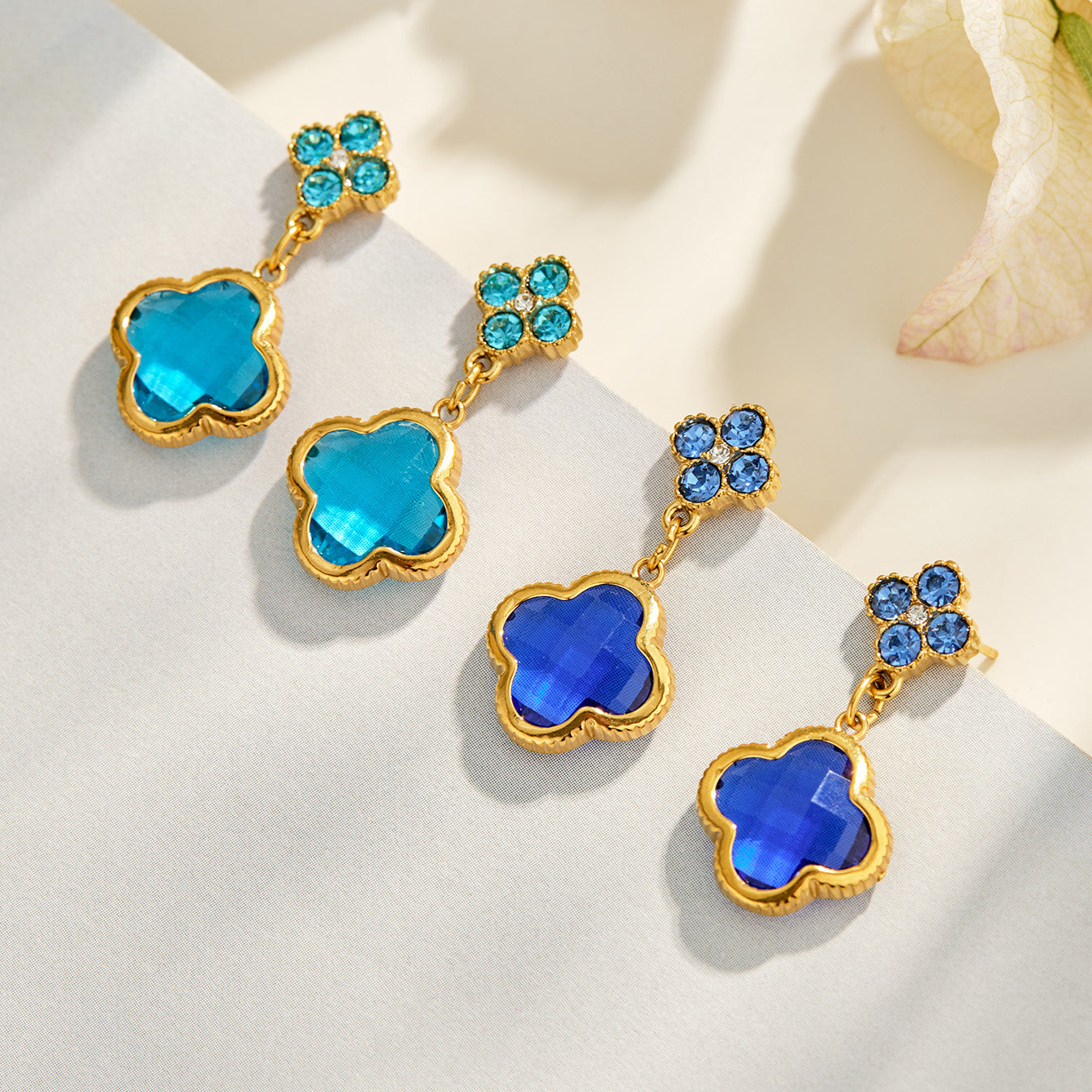 316L Stainless Steel 18K PVD Gold Four Leaf Clover Earrings made with 316L stainless steel and 18K PVD gold finish for wholesale jewelry buyers - image 17