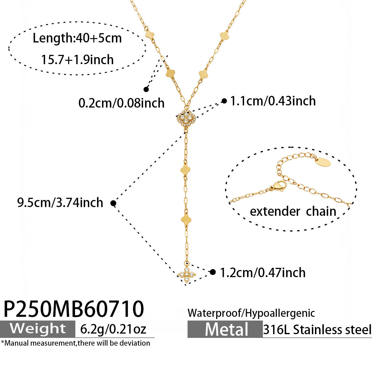 316L Stainless Steel 18K PVD Gold Four-Leaf Flower Y-Necklace made with 316L stainless steel and 18K PVD gold finish for wholesale jewelry buyers - image 6