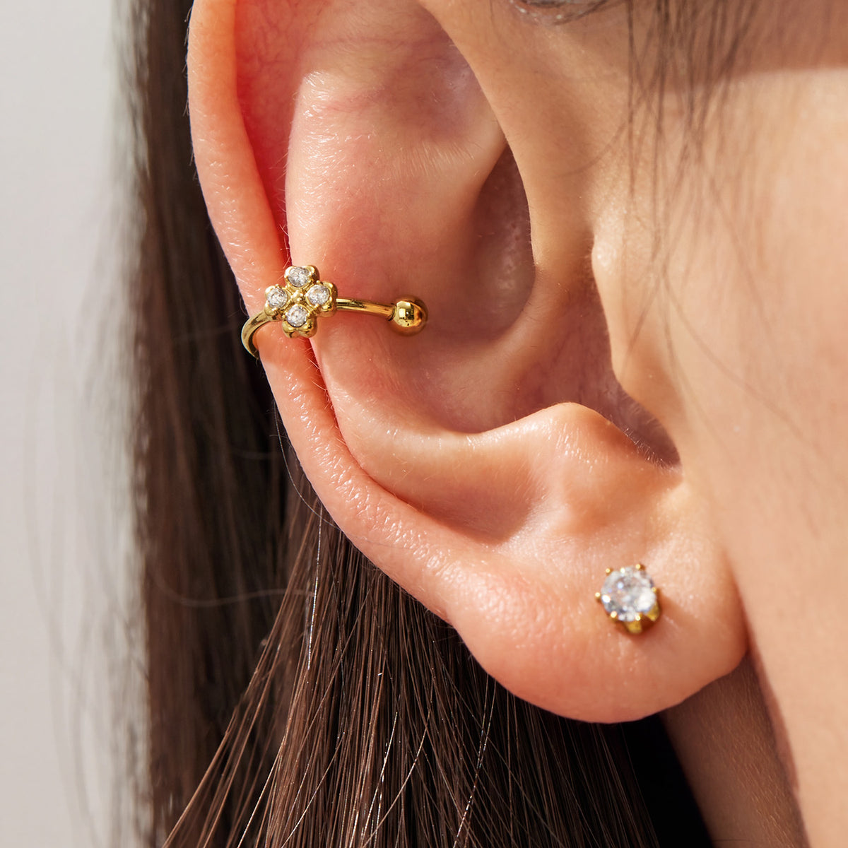 316L Stainless Steel 18K PVD Gold Geometric Four Petal Zircon Ear Clip made with 316L stainless steel and 18K PVD gold finish for wholesale jewelry buyers - image 11