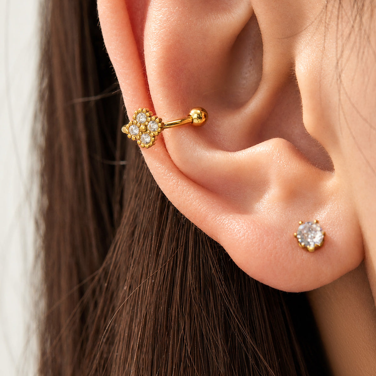 316L Stainless Steel 18K PVD Gold Geometric Four Petal Zircon Ear Clip made with 316L stainless steel and 18K PVD gold finish for wholesale jewelry buyers - image 12