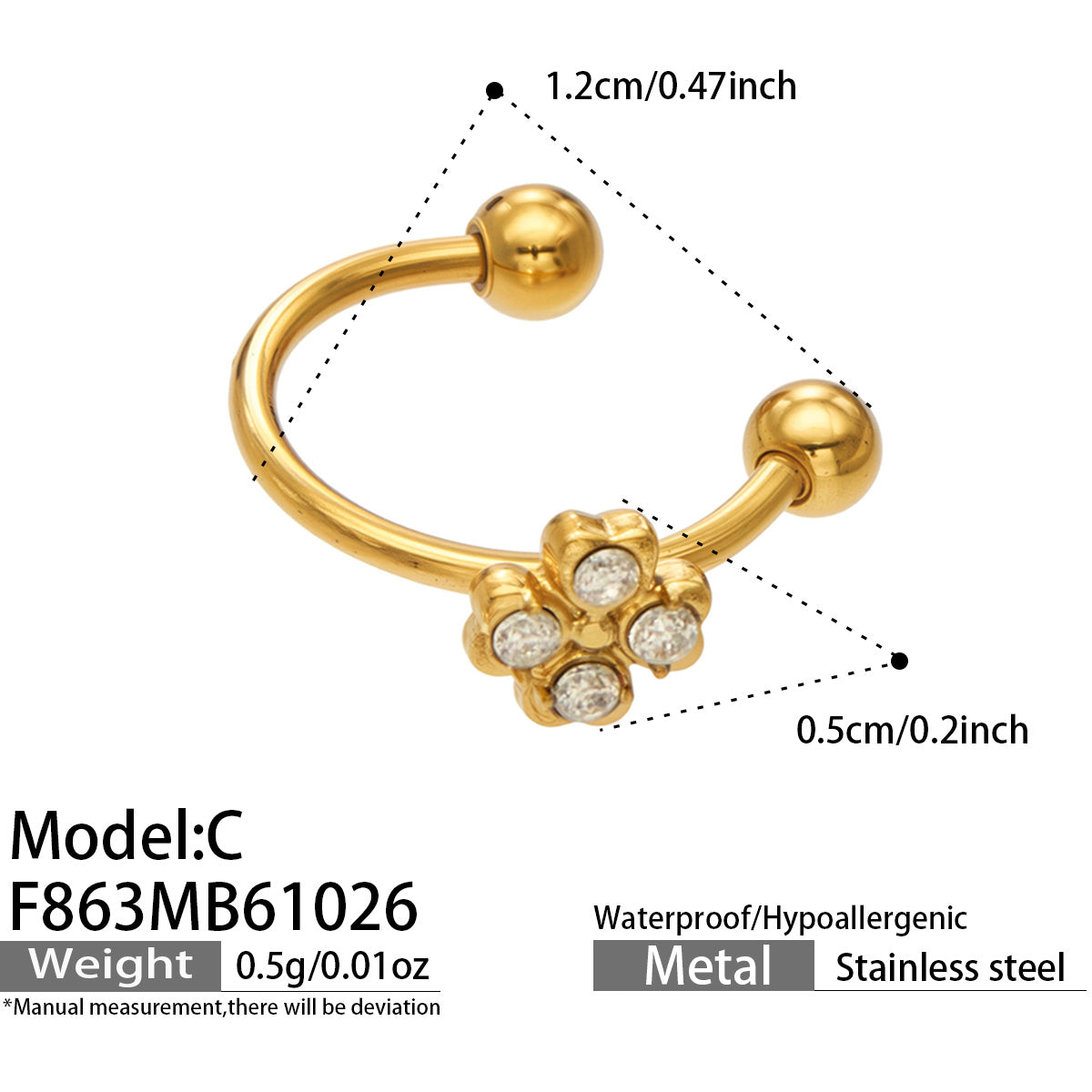316L Stainless Steel 18K PVD Gold Geometric Four Petal Zircon Ear Clip made with 316L stainless steel and 18K PVD gold finish for wholesale jewelry buyers - image 3