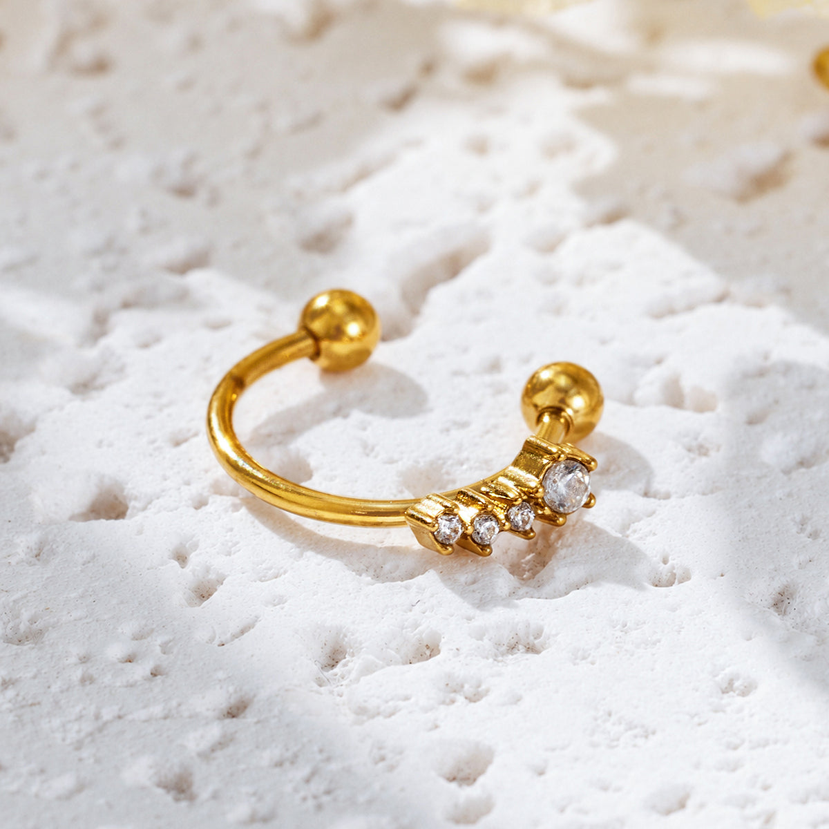 316L Stainless Steel 18K PVD Gold Geometric Wheat Zircon Ear Clip made with 316L stainless steel and 18K PVD gold finish for wholesale jewelry buyers - image 7