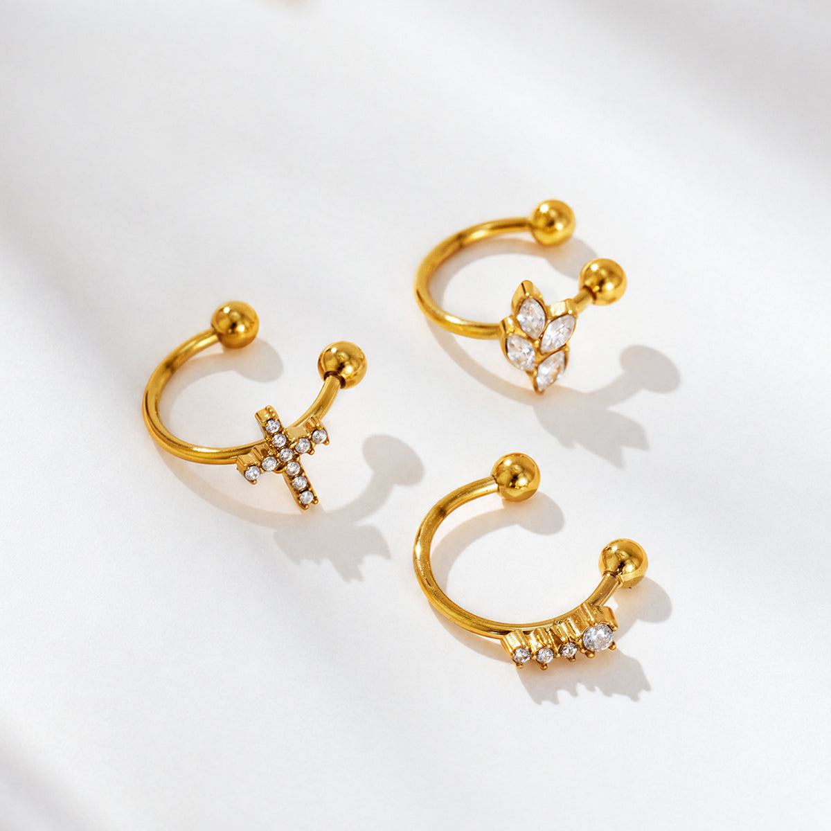 316L Stainless Steel 18K PVD Gold Geometric Wheat Zircon Ear Clip made with 316L stainless steel and 18K PVD gold finish for wholesale jewelry buyers - image 9