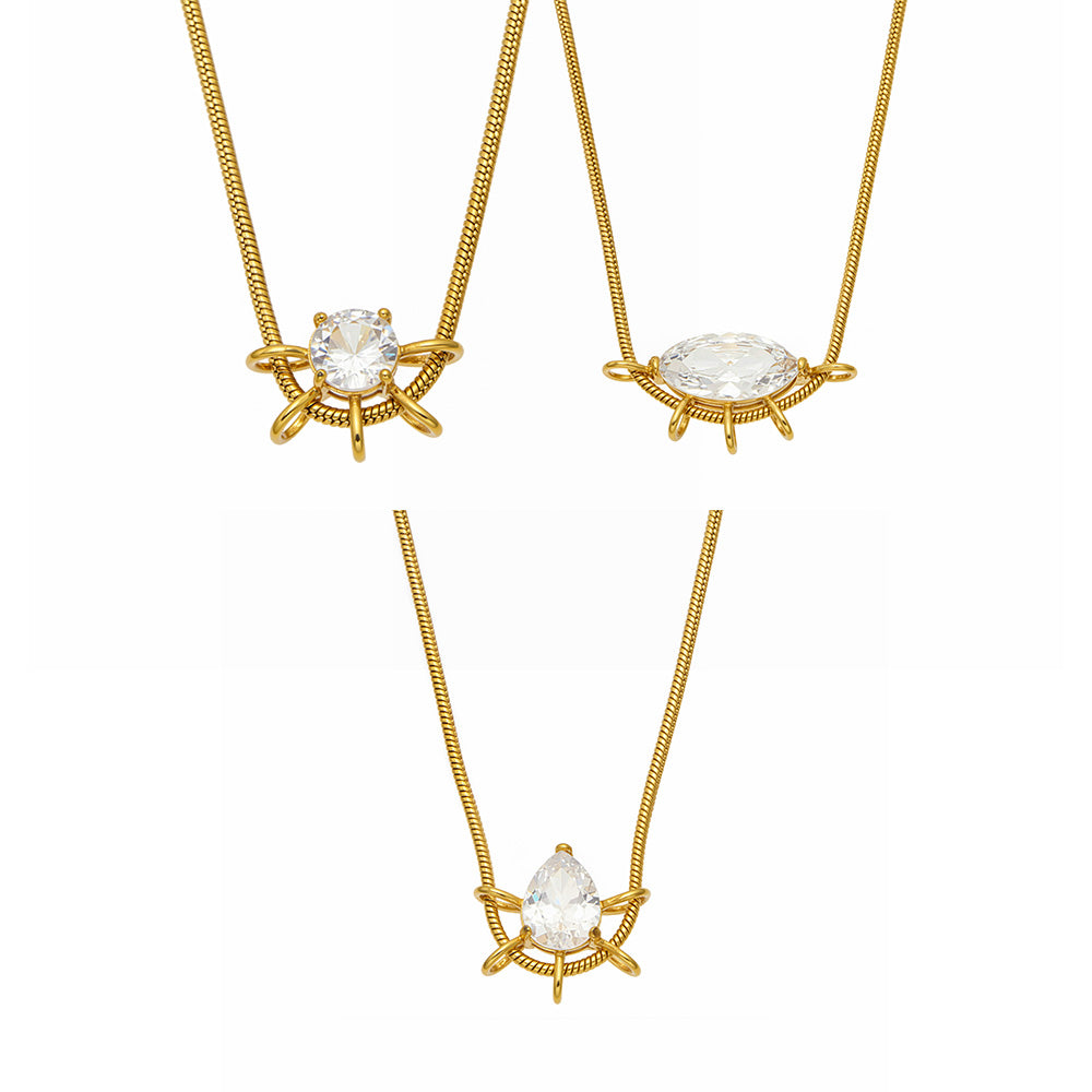 Teardrop, marquise and round zircon pendant necklaces in 18K PVD gold-plated 316L stainless steel