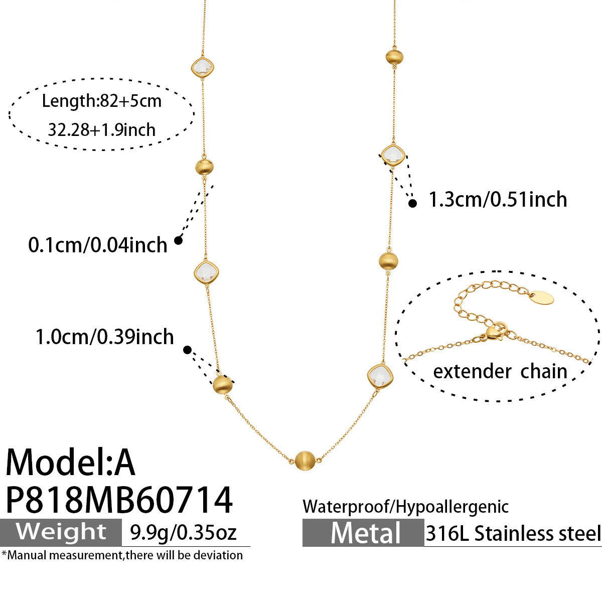 316L Stainless Steel 18K PVD Gold Glass Stone Long Necklace made with 316L stainless steel and 18K PVD gold finish for wholesale jewelry buyers - image 15