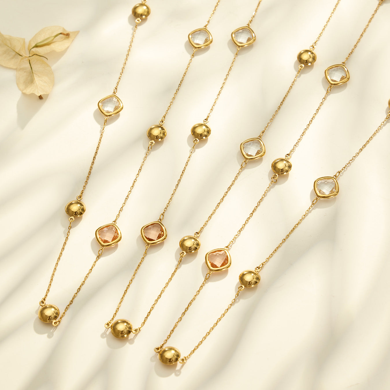 316L Stainless Steel 18K PVD Gold Glass Stone Long Necklace made with 316L stainless steel and 18K PVD gold finish for wholesale jewelry buyers - image 6