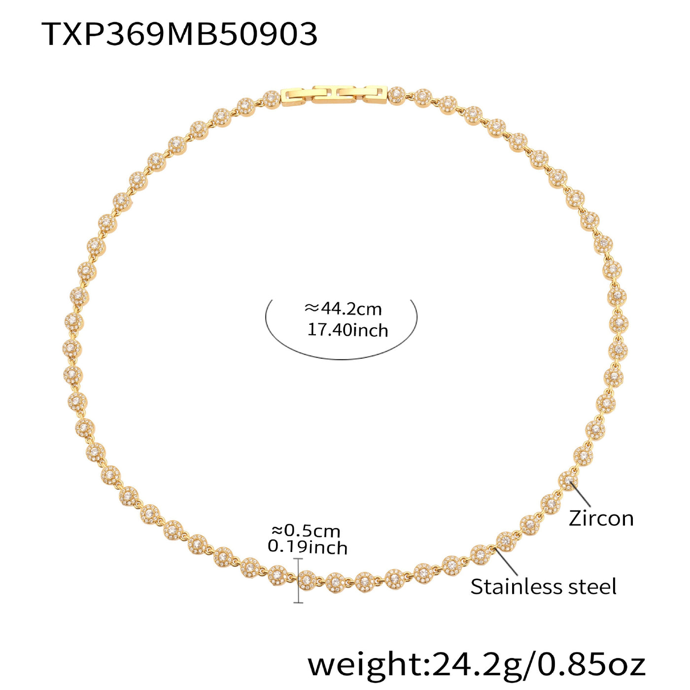 316L stainless steel heart link bracelet with 5A cubic zirconia size details