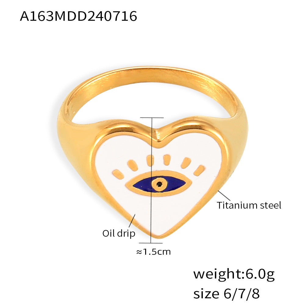 Front-view size guide for the gold-tone stainless steel evil eye heart ring