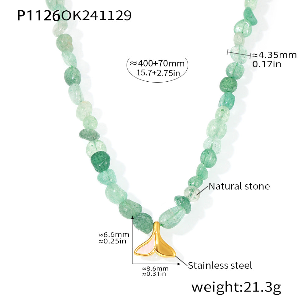 Green beaded necklace length, pendant dimensions and product specification guide