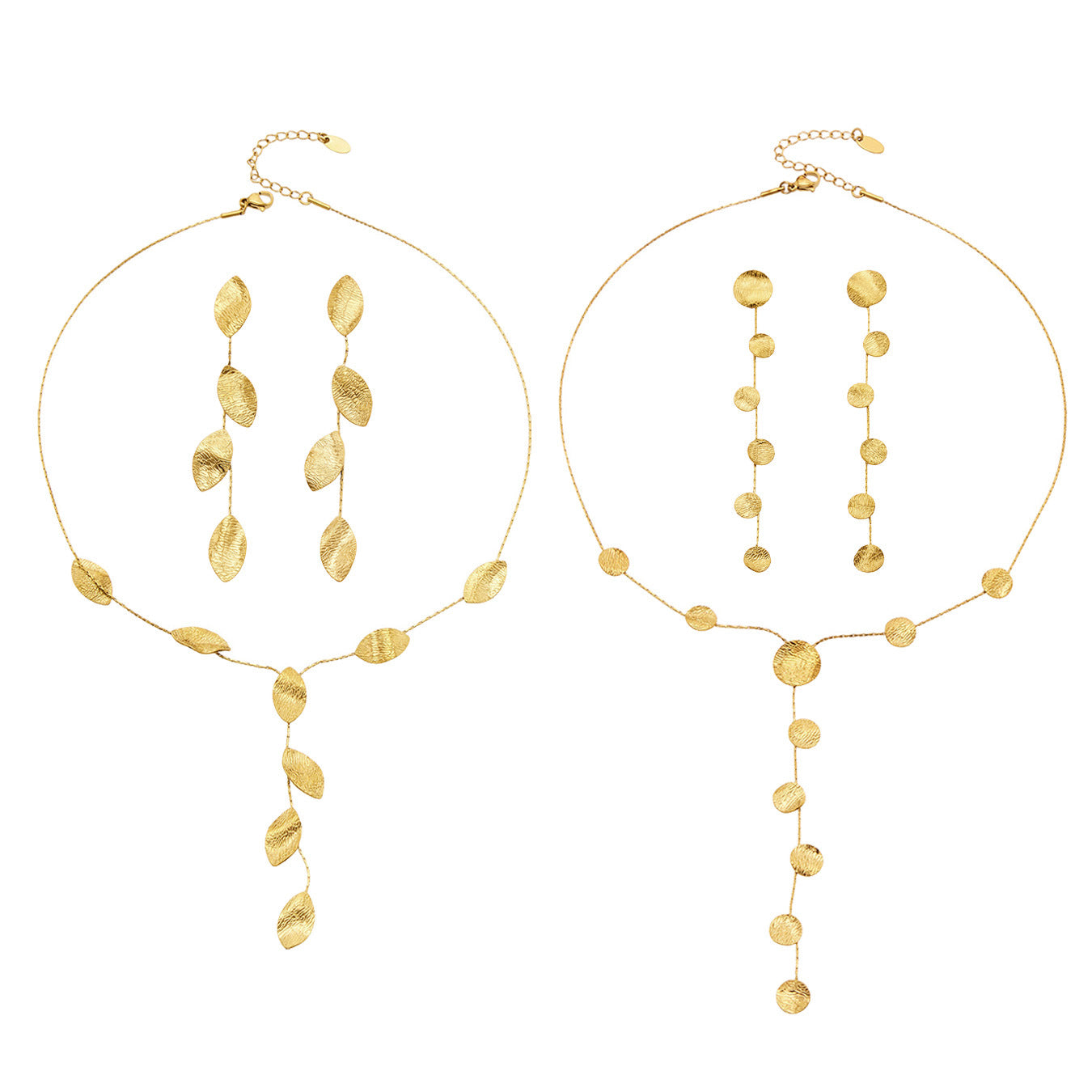 316L Stainless Steel 18K PVD Gold Hammered Leaf Jewelry Set made with 316L stainless steel and 18K PVD gold finish for wholesale jewelry buyers - image 4