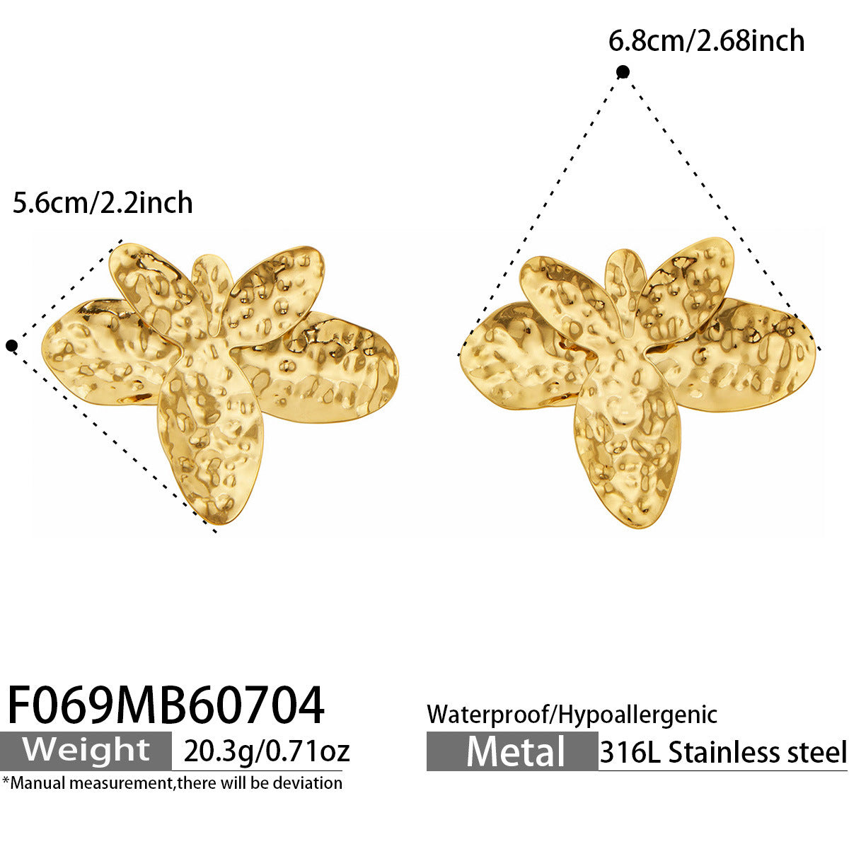 316L Stainless Steel 18K PVD Gold Hammered Flower Earrings made with 316L stainless steel and 18K PVD gold finish for wholesale jewelry buyers - image 4