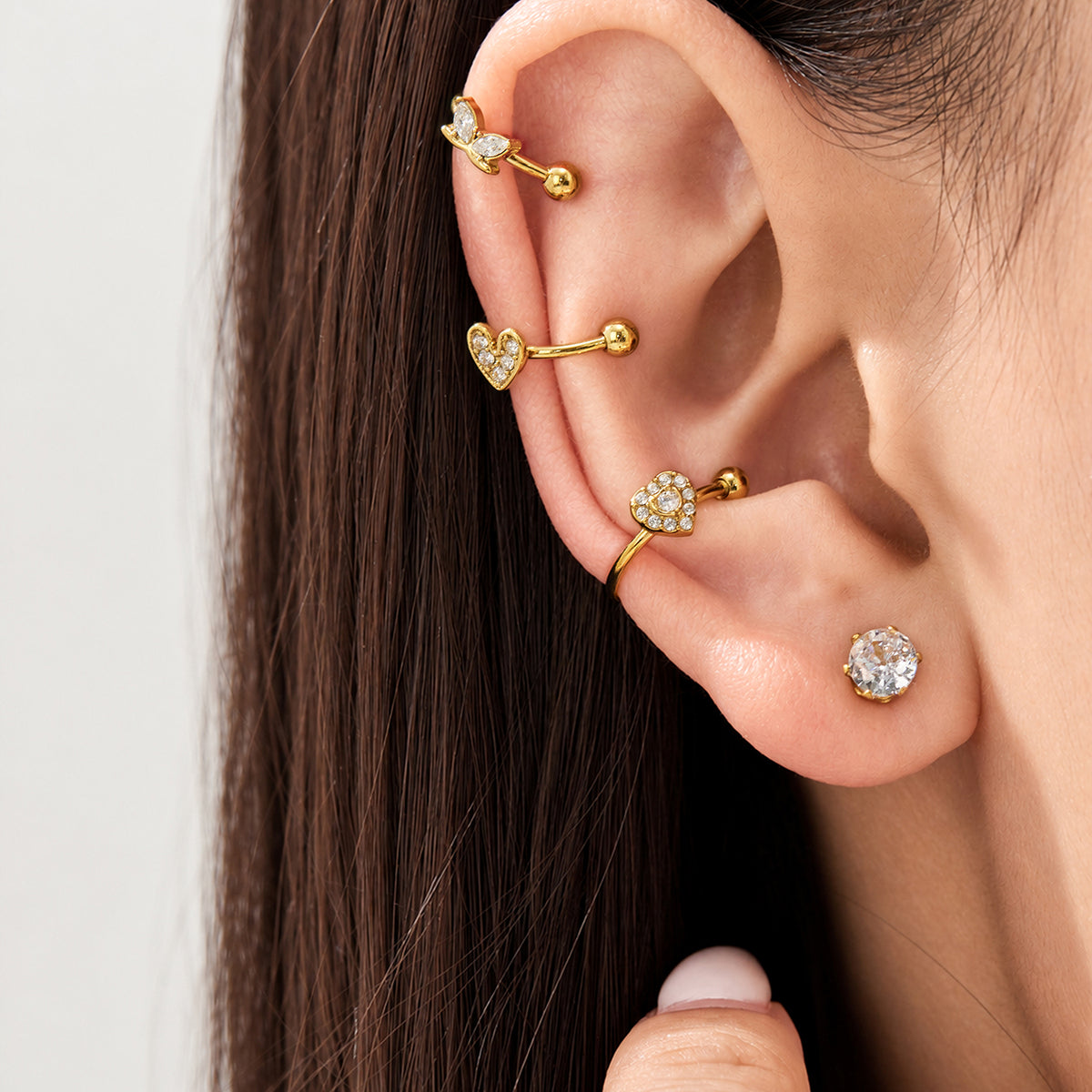 316L Stainless Steel 18K PVD Gold Heart Zircon Clip Earrings made with 316L stainless steel and 18K PVD gold finish for wholesale jewelry buyers - image 12