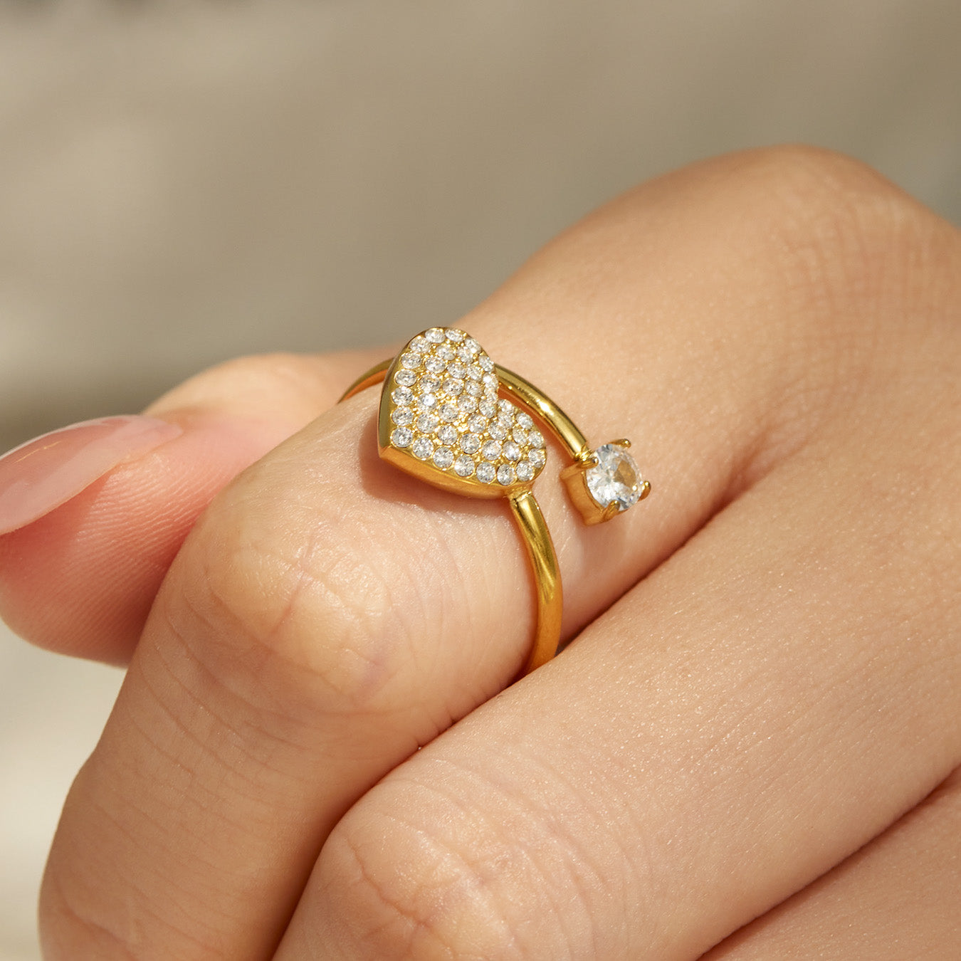 316L Stainless Steel 18K PVD Gold Heart Zircon Ring Set made with 316L stainless steel and 18K PVD gold finish for wholesale jewelry buyers - image 13