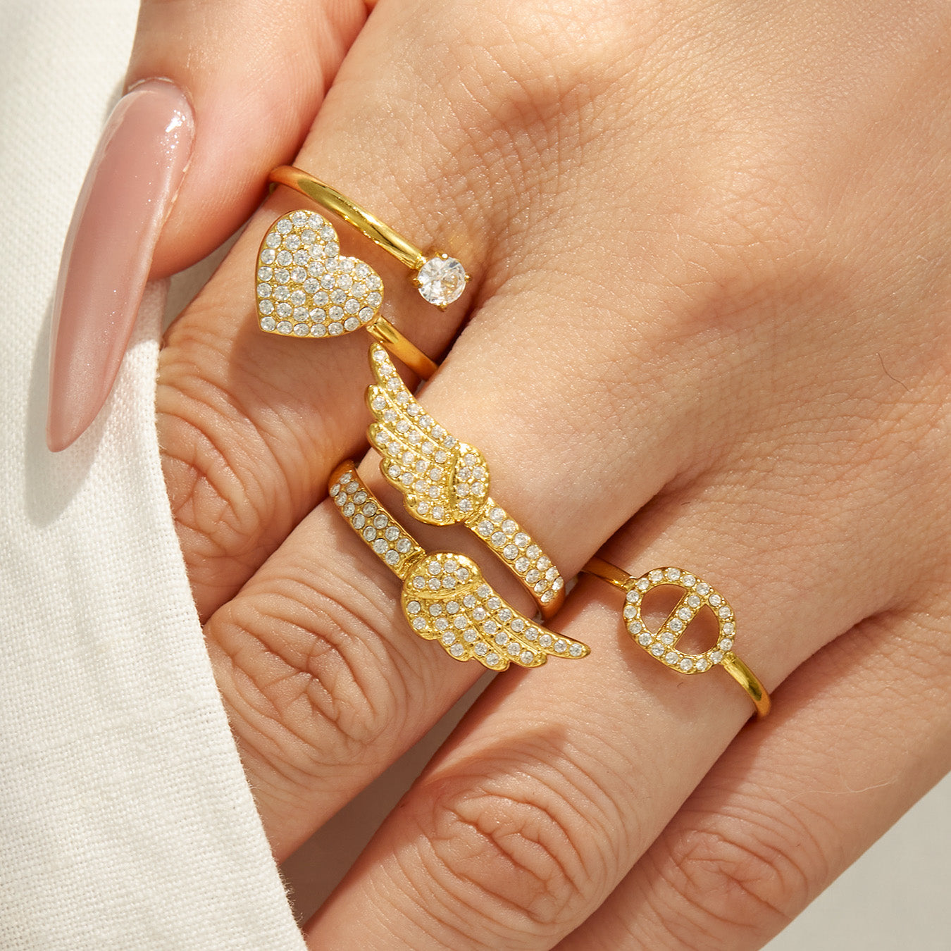 316L Stainless Steel 18K PVD Gold Heart Zircon Ring Set made with 316L stainless steel and 18K PVD gold finish for wholesale jewelry buyers - image 14