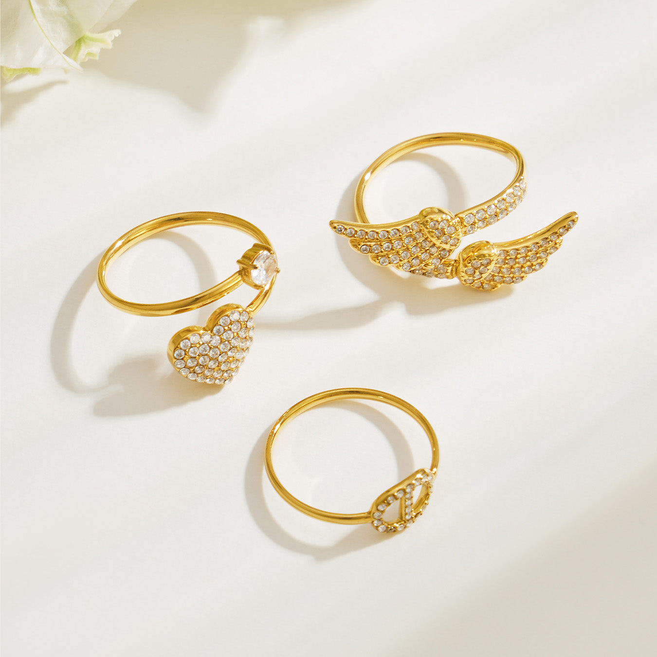 316L Stainless Steel 18K PVD Gold Heart Zircon Ring Set made with 316L stainless steel and 18K PVD gold finish for wholesale jewelry buyers - image 4