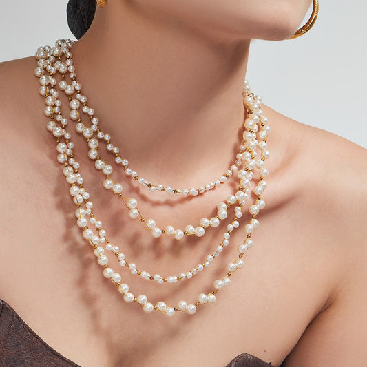 316L Stainless Steel 18K Gold PVD French Style Faux Pearl Necklace