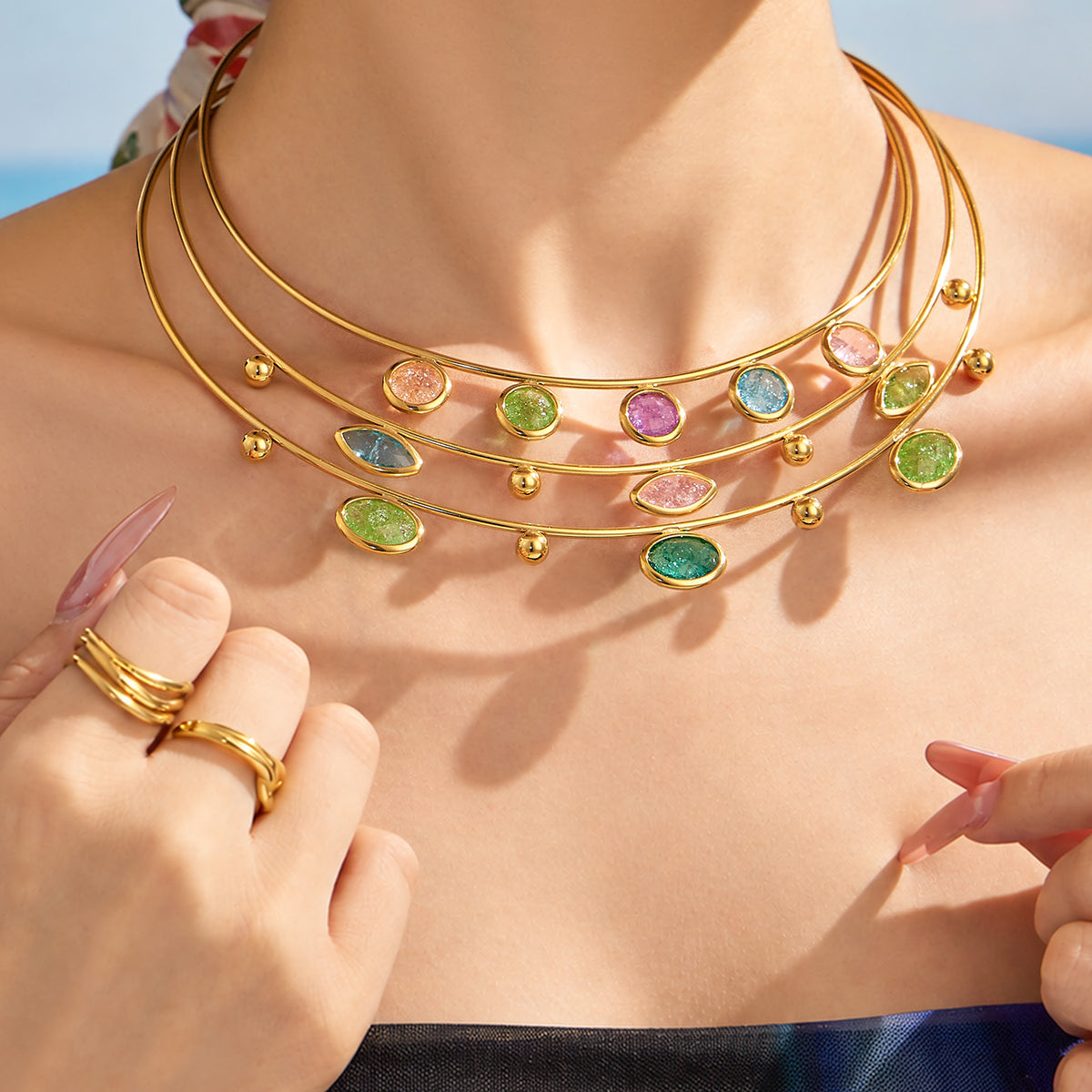 316L Stainless Steel 18K PVD Gold Ice Stone Necklace made with 316L stainless steel and 18K PVD gold finish for wholesale jewelry buyers - image 3