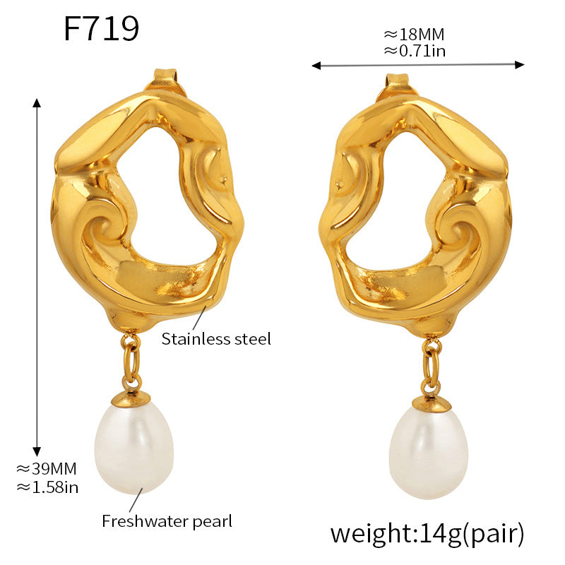 316L Stainless Steel 18K PVD Gold Irregular Lava Pearl Earrings made with 316L stainless steel and 18K PVD gold finish for wholesale jewelry buyers - image 9