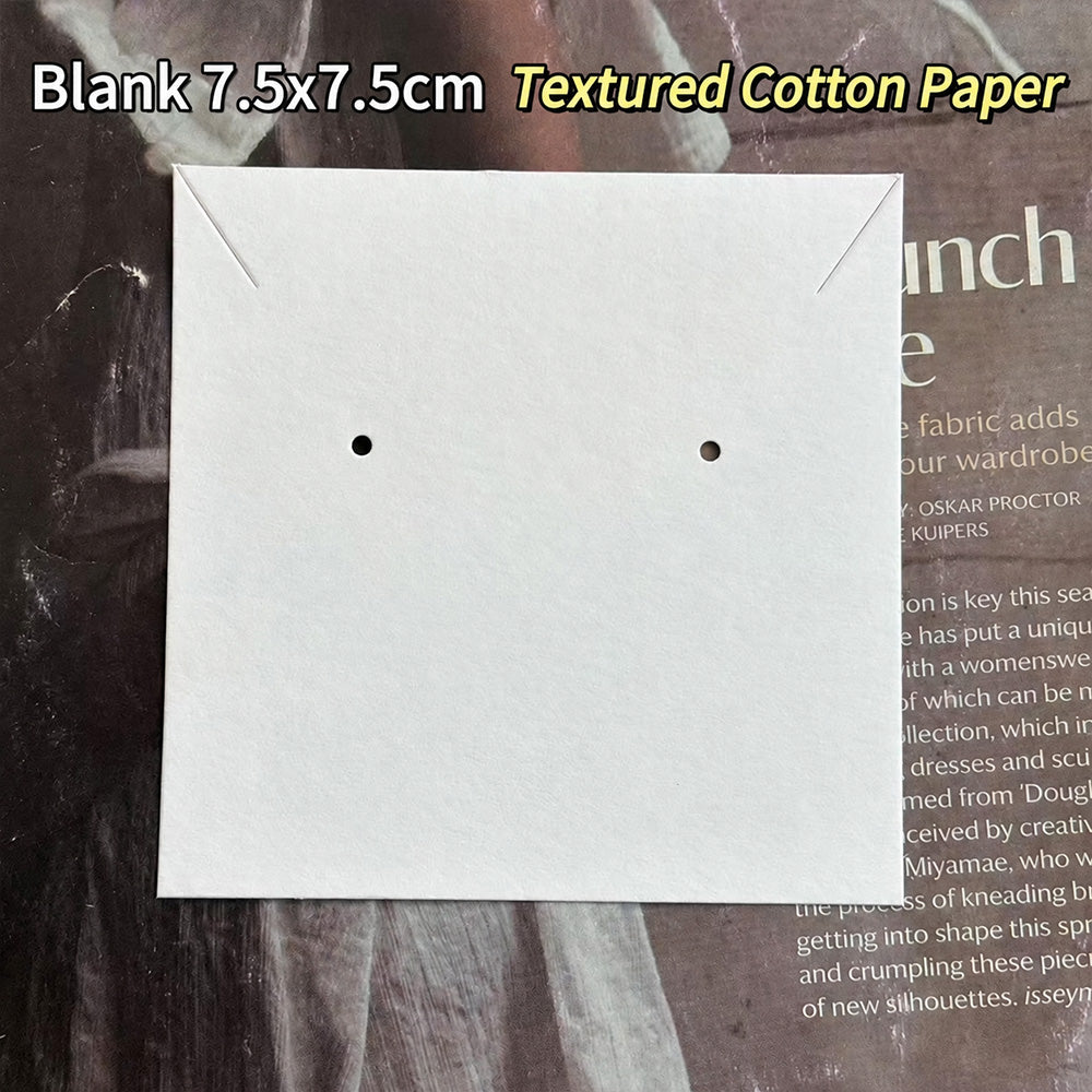 Blank white jewelry display card measuring 7.5 × 7.5 cm