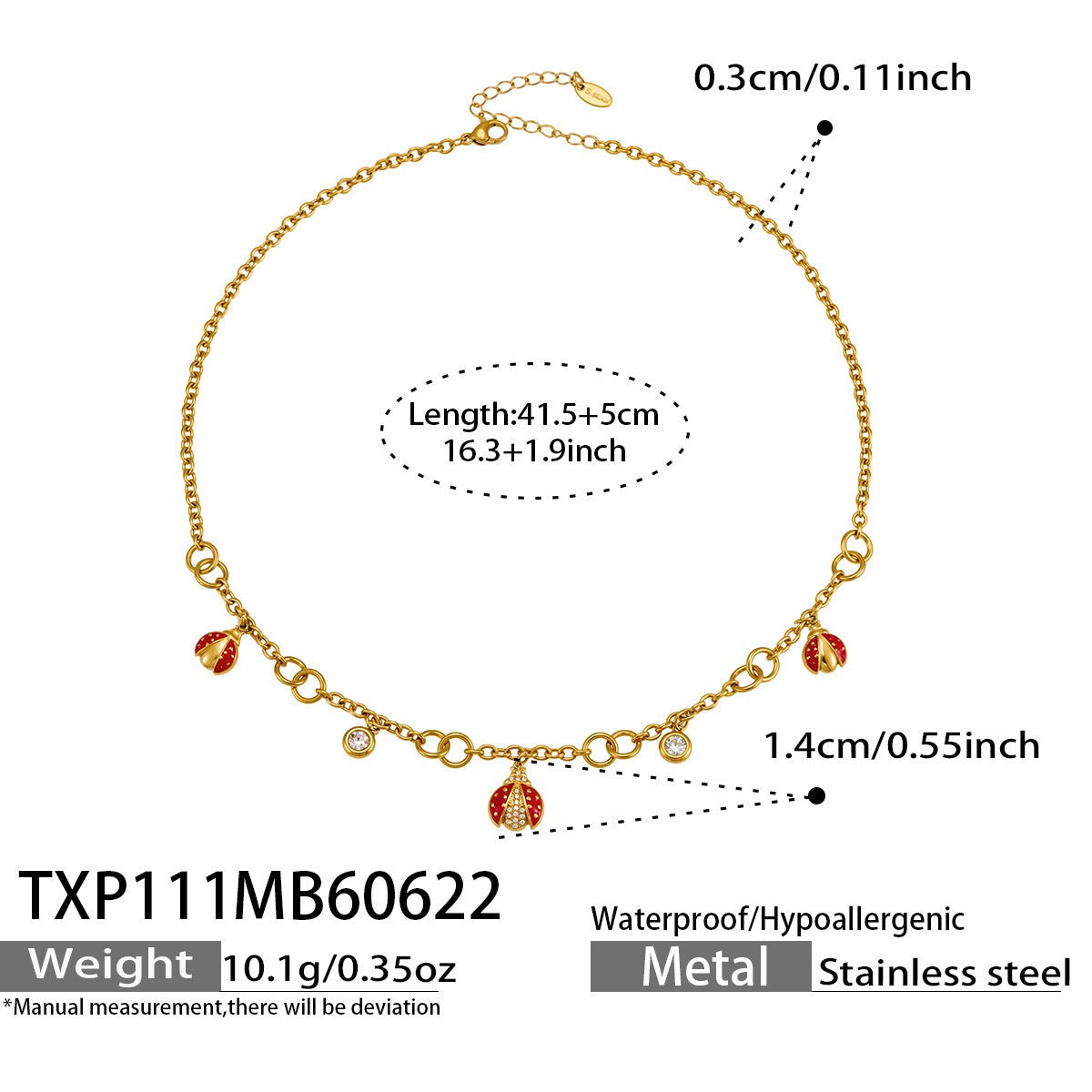 316L Stainless Steel 18K PVD Gold Ladybug Zircon Bracelet and Necklace made with 316L stainless steel and 18K PVD gold finish for wholesale jewelry buyers - image 20