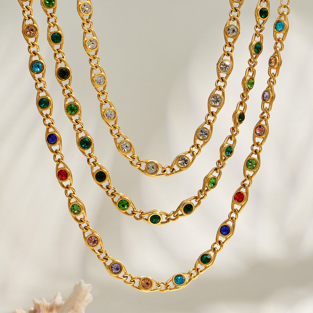 Layered colorful zircon necklaces