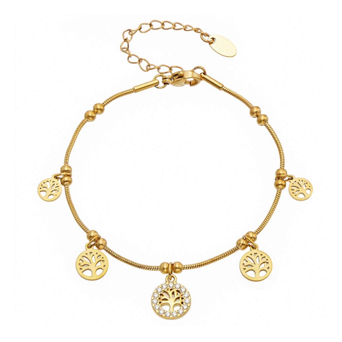 Life tree charm bracelet in 316L stainless steel with 18K PVD gold finish