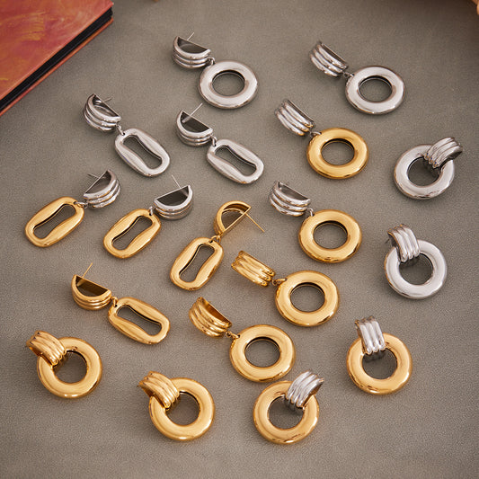 Miduoduo Jewelry geometric door knocker earrings in rectangle and round gold, silver and two-tone styles