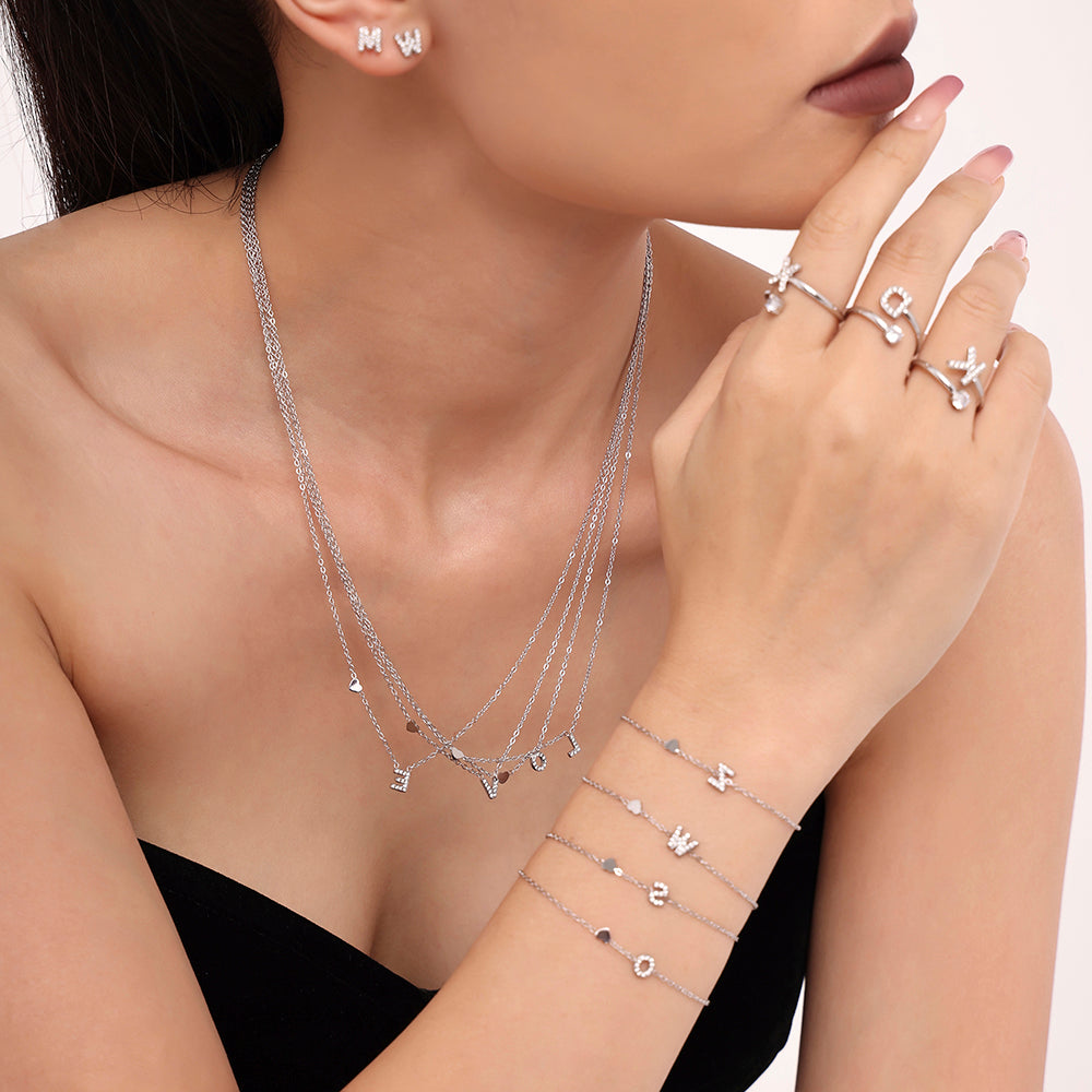 316L Stainless Steel 18K Gold PVD Plated CZ Initial Jewelry Set