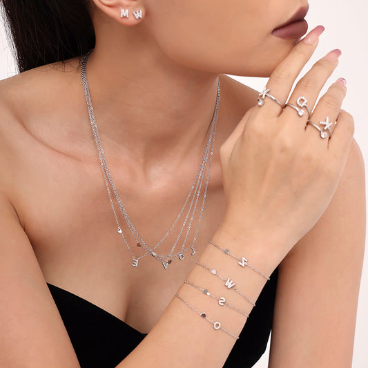 316L Stainless Steel 18K Gold PVD Plated CZ Initial Jewelry Set