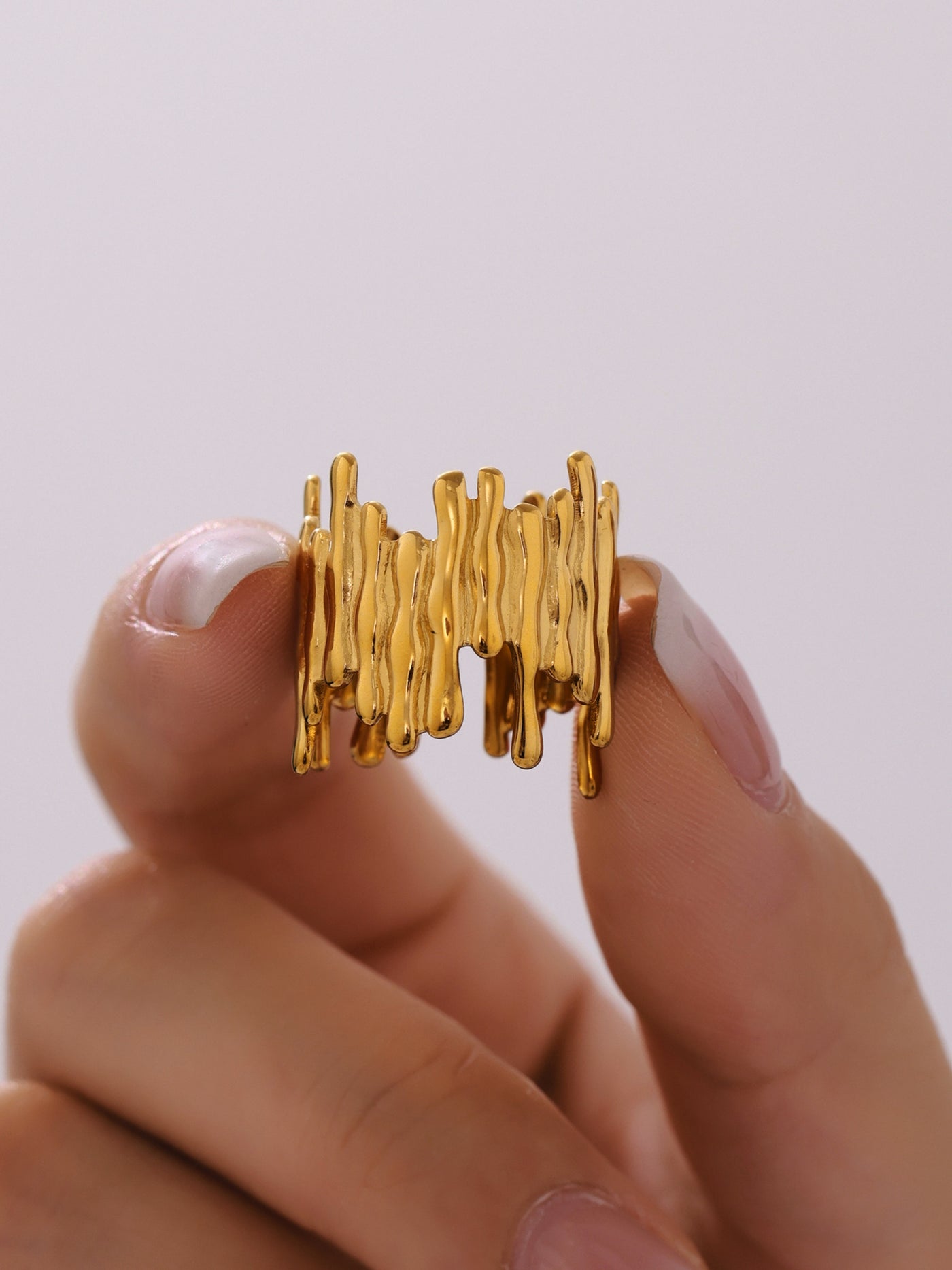 316L Stainless Steel Mixed Metal Irregular Geometric Open Ring | Melted Lava Statement Jewelry